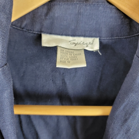 Vintage Spiegel Navy Linen Blazer Jacket Women's Size 10 - Picture 5 of 13